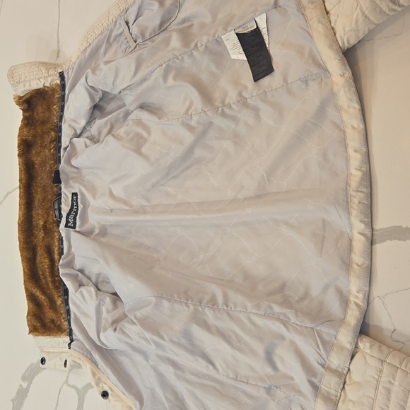Marmot Quilted Faux Fur Collar Puffer Jacket Cream Size Small - Picture 11 of 15